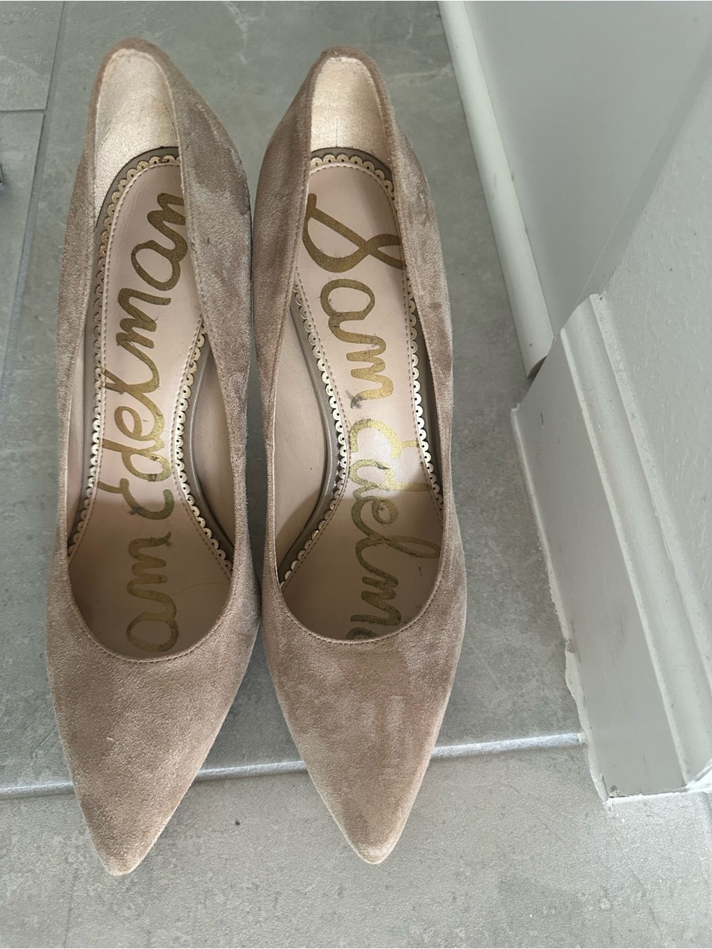Sam Edelman Taupe Suede Pointed-Toe Pumps